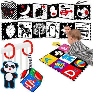 4 PCS Black and White High Contrast Baby Toys 0-3-6 Months Montessori Toys